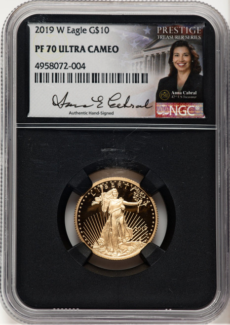 2019-W Proof Gold Eagle 1/4 oz Anna Cabral Prestige Treasurer Series NGC MS70