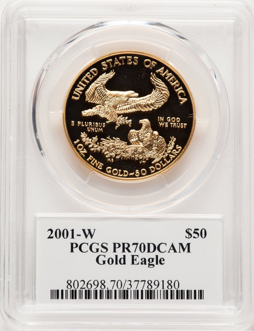 2001-W Proof Gold Eagle 1 oz John PCGS MS70 Mercanti