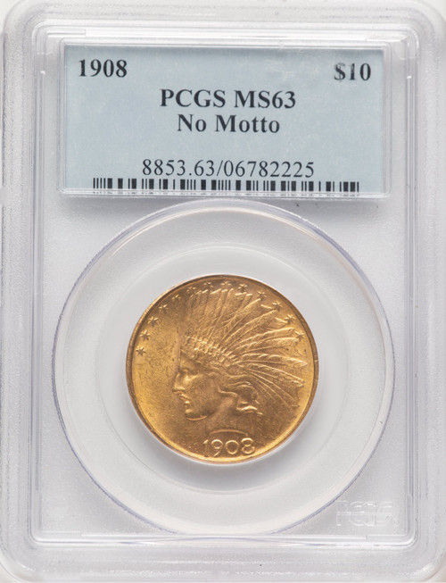 1908 $10 NO MOTTO Indian Eagle PCGS MS63 (778979006)