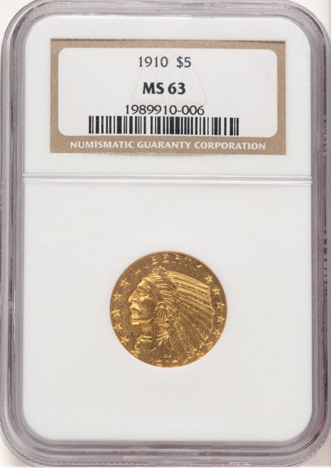 1910 $5 Indian Half Eagle NGC MS63 (779276027)