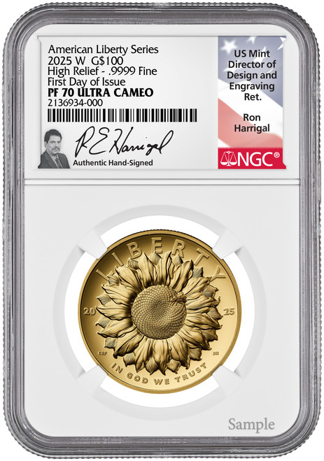 2025-W $50 Proof Gold Buffalo First Day of Issue NGC PF70 Harrigal