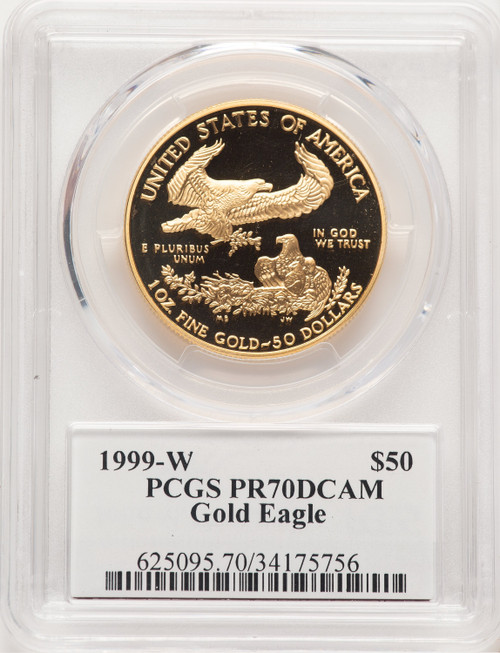 1999-W Proof Gold Eagle 1 oz John PCGS MS70 Mercanti