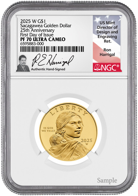 2025-W Sacagawea 25th Anniversary Gold Dollar 24K FDI NGC PF70 Harrigal