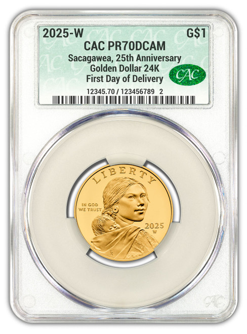 2025-W Sacagawea 25th Anniversary Gold Dollar 24K FDD CAC PR70