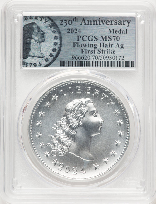 2024-(P) Silver 230th Anniversary Flowing Hair Medal FS Flowing Hair Label Modern Commemoratives PCGS MS70