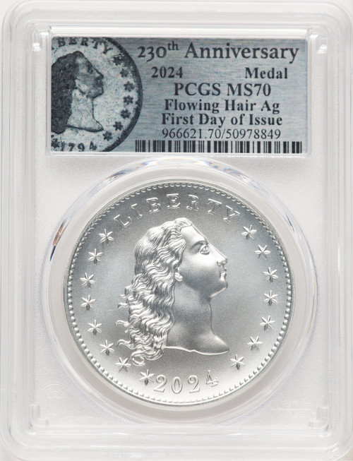 2024-(P) Silver 230th Anniversary Flowing Hair Medal FDI Flowing Hair Label Modern Commemoratives PCGS MS70