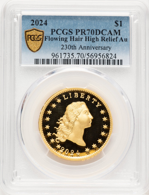 2024-(W) Gold 230th Anniversary Flowing Hair Medal Blue Gradient PCGS MS70