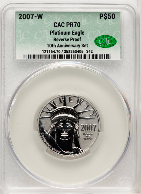 2007-W Reverse Proof Platinum Eagle 1/2 oz Non Designation CACG PR70