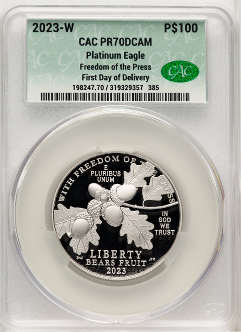 2023-W Proof Platinum Eagle 1 oz First Day Of Delivery CACG PR70