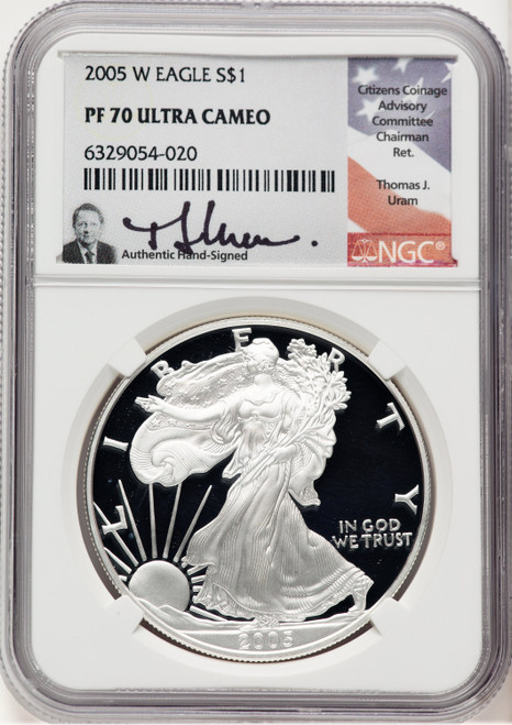 2005-W Proof Silver Eagle 1 oz Thomas Uram NGC PF70