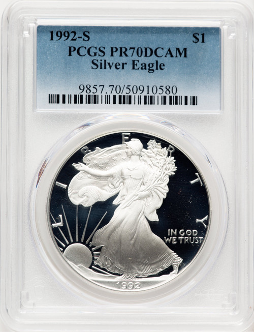 1992-S Proof Silver Eagle 1 oz Blue Gradient PCGS PR70