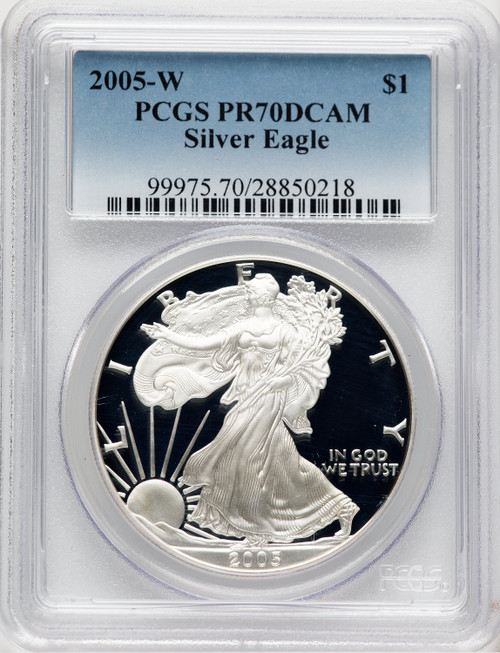 2005-W Proof Silver Eagle 1 oz Blue Gradient PCGS PR70
