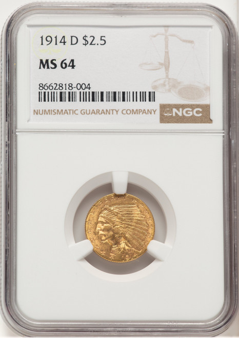 1914-D $2.50 Indian Quarter Eagle NGC MS64 (776679007)