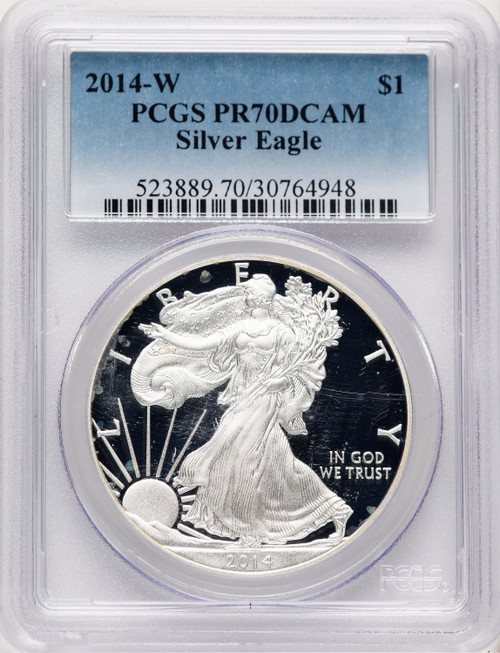 2014-W Proof Silver Eagle 1 oz Blue Gradient PCGS PR70
