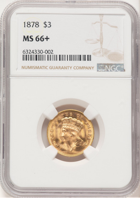 1878 $3 Three Dollar Gold Pieces NGC MS66+