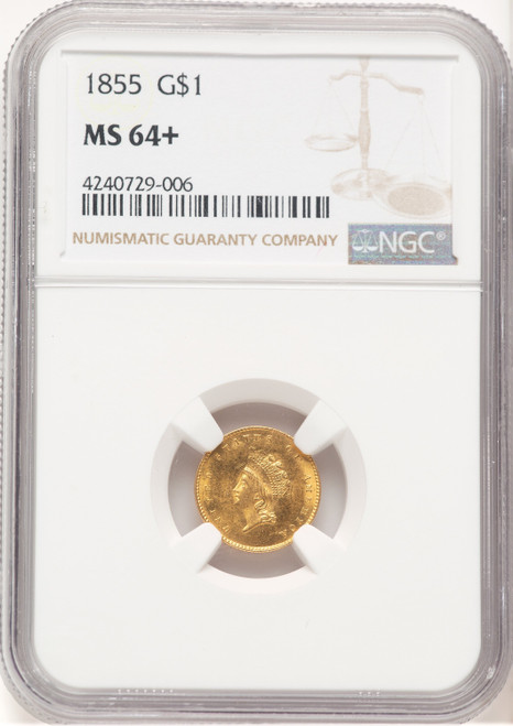 1855 G$1 Type Two Gold Dollar NGC MS64+