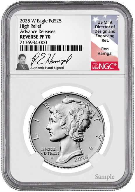 2025-W $25 Palladium High Relief Reverse Proof AR NGC PF70 Harrigal