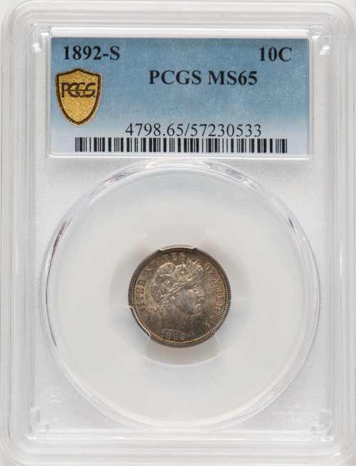 1892-S 10C Barber Dime PCGS MS65