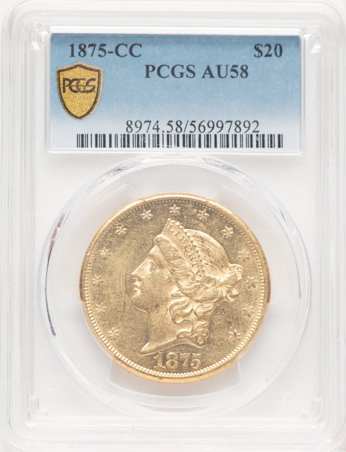 1875-CC $20 Liberty Double Eagle PCGS AU58