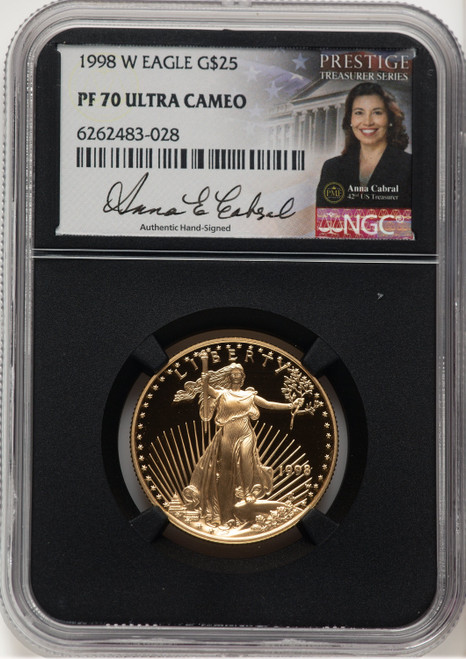 1998-W Proof Gold Eagle 1/2 oz Anna Cabral Prestige Treasurer Series NGC PF70