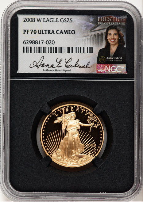 2008-W Proof Gold Eagle 1/2 oz Anna Cabral Prestige Treasurer Series NGC PF70