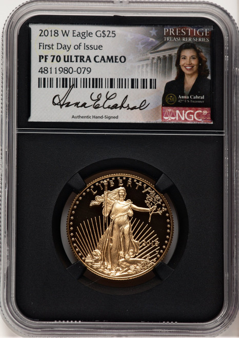 2018-W Proof Gold Eagle 1/2 oz FDI Anna Cabral Prestige Treasurer Series NGC PF70