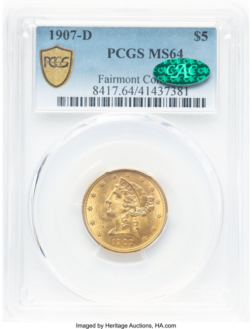 1907-D $5 CAC Liberty Half Eagle PCGS MS64