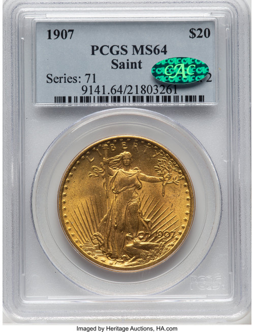 1907 $20 Saint CAC Saint-Gaudens Double Eagle PCGS MS64 (780411019)