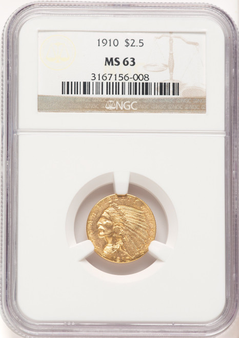1910 $2.50 Indian Quarter Eagle NGC MS63 (780477002)