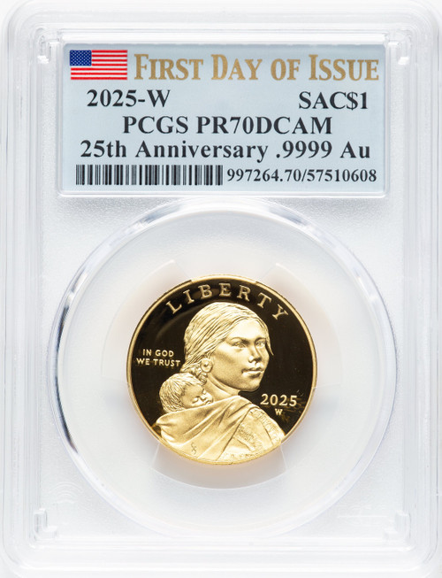 2025-W Proof Gold Sacagawea 25th Anniversary FDI Flag PCGS PR70