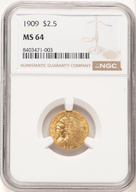 1909 $2.50 Indian Quarter Eagle NGC MS64 (780384008)