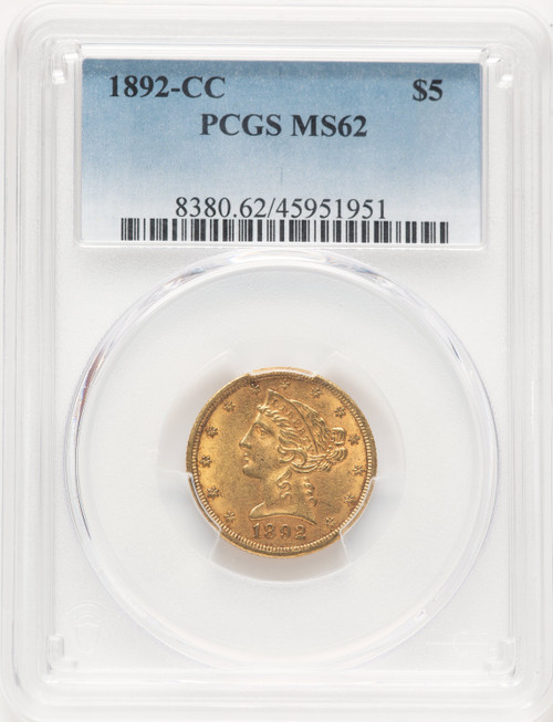 1892-CC $5 Liberty Half Eagle PCGS MS62
