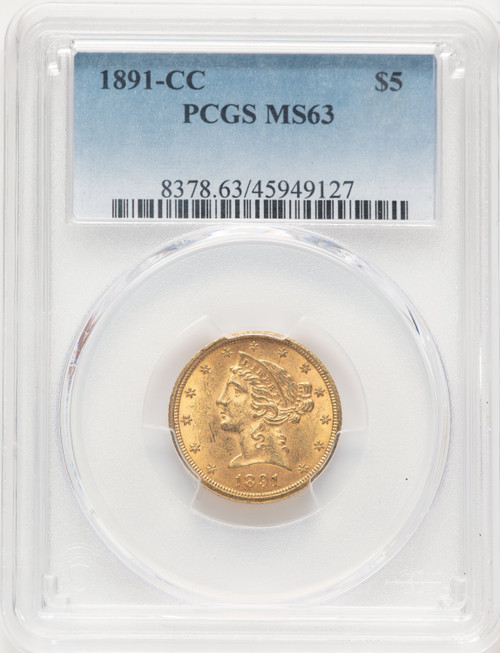 1891-CC $5 Liberty Half Eagle PCGS MS63 (780662006)