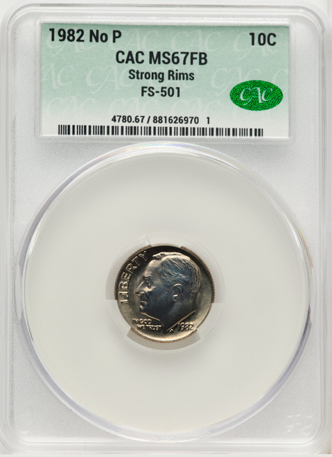 1982 10C No P Strong FS-501 Full Bands Roosevelt Dime CACG MS67