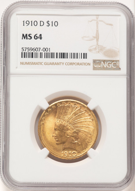 1910-D $10 Indian Eagle NGC MS64 (780817019)