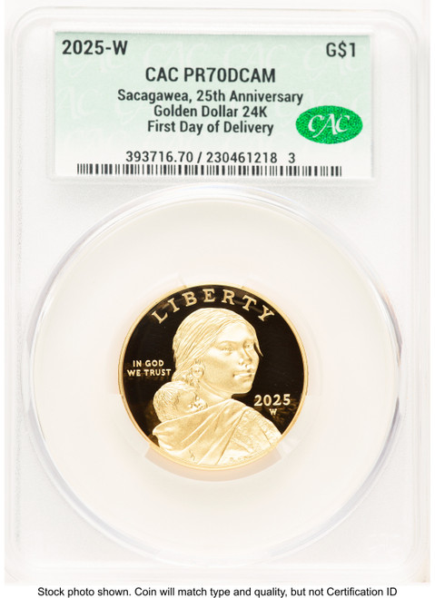 2025-W 1/2 oz Proof Gold Sacagawea 25th Anniversary First Day Of Delivery CACG PR70