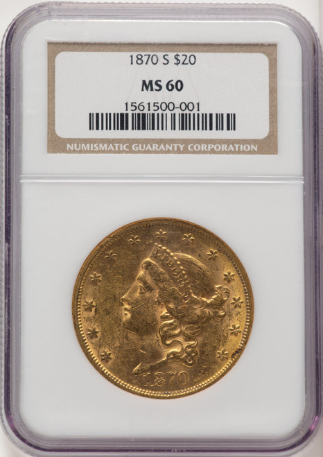 1870-S $20 Liberty Double Eagle NGC MS60