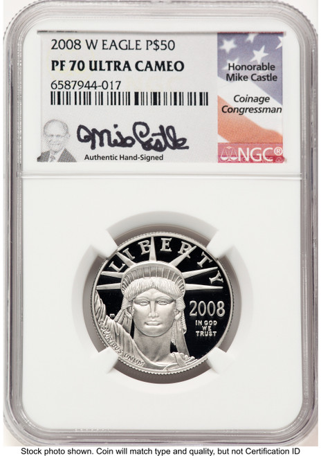 2008-W Proof Platinum Eagle 1/2 oz Mike Castle NGC PF70