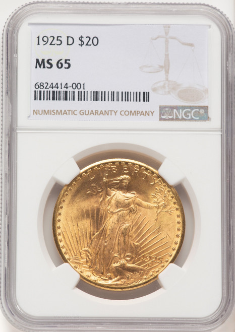 1925-D $20 Saint-Gaudens Double Eagle NGC MS65