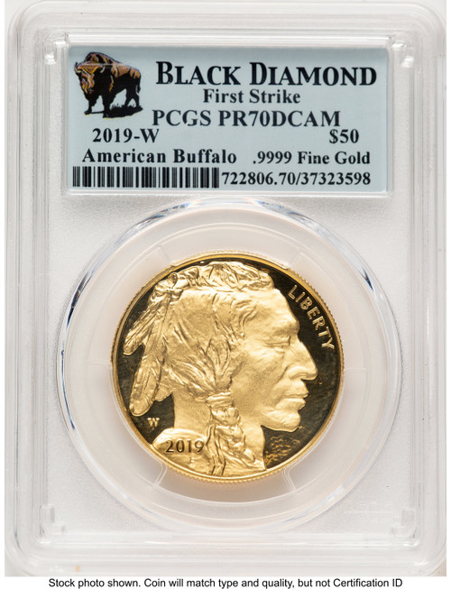 2019-W Proof Gold Buffalo 1 oz FS Black Diamond Bison Label PCGS PR70