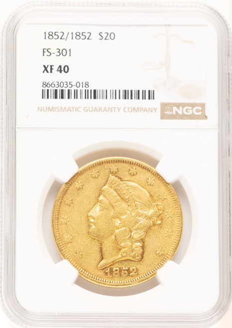 1852 $20 FS-301 Liberty Double Eagle NGC XF40
