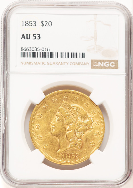 1853 $20 Liberty Double Eagle NGC AU53 (521657022)