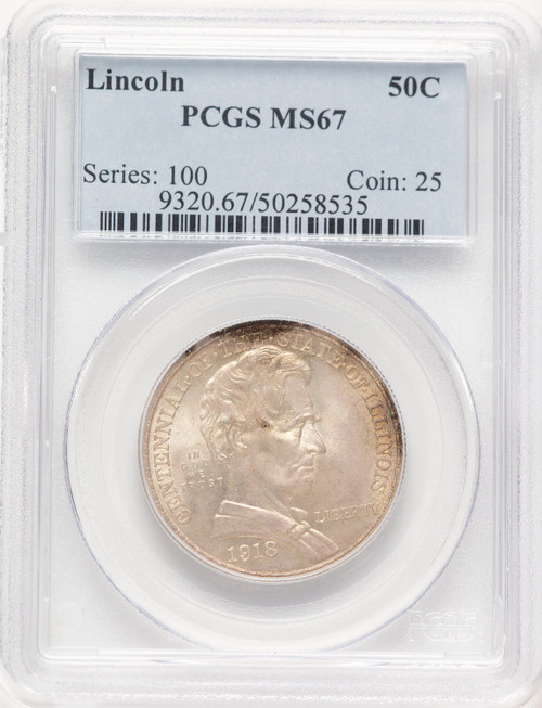 1918 50C Lincoln Commemorative Silver PCGS MS67