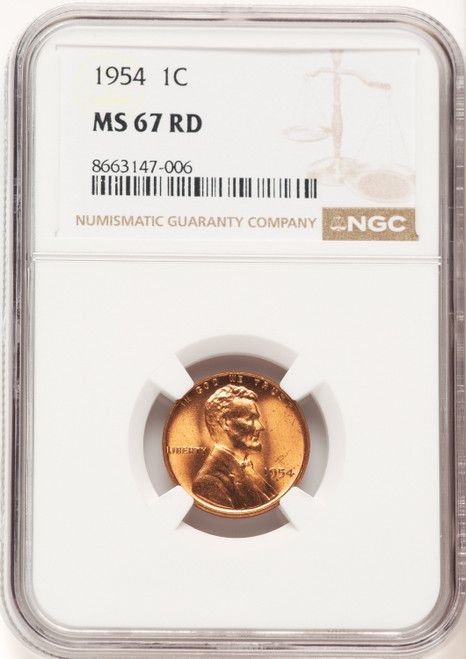 1954 1C RD Lincoln Cent NGC MS67 (779460010)