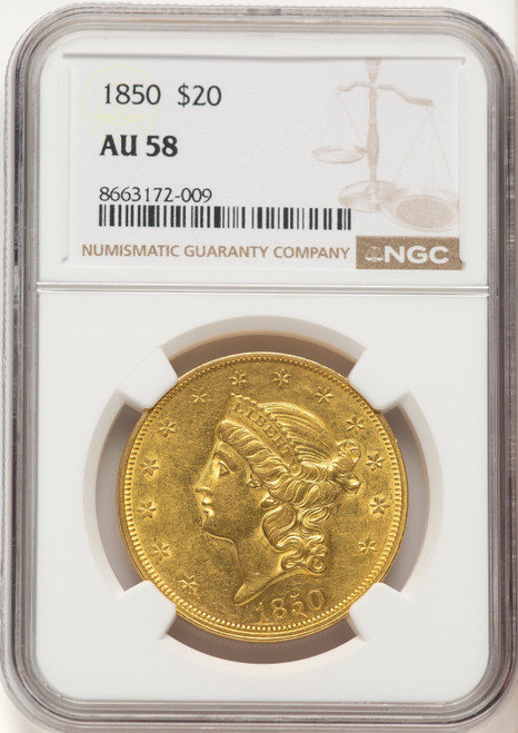 1850 $20 Liberty Double Eagle NGC AU58