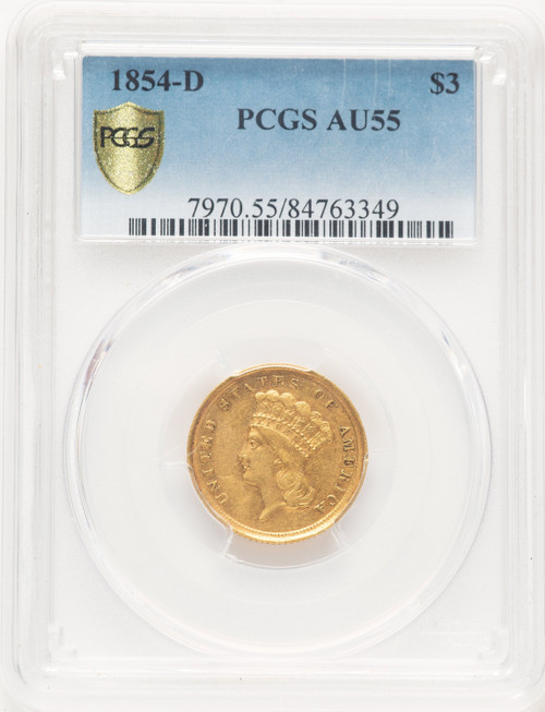 1854-D $3 Three Dollar Gold Pieces PCGS AU55 (781153001)