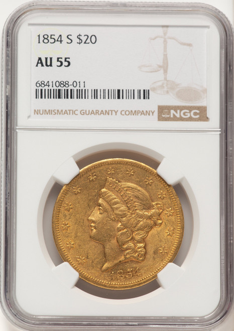 1854-S $20 Liberty Double Eagle NGC AU55