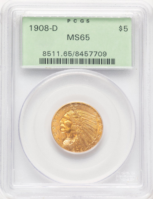 1908-D $5 Indian Half Eagle PCGS MS65 (779951013)