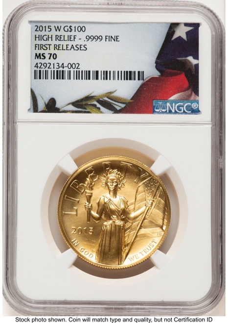 2015-W G$100 American Liberty High Relief FR Bunting Flag NGC MS70