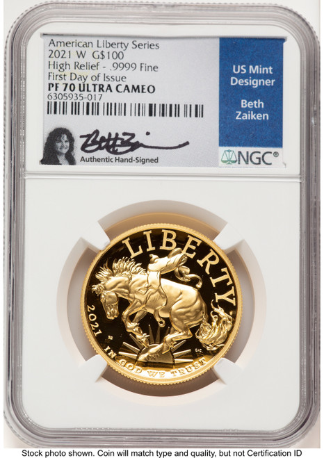 2021-W G$100 American Liberty High Relief FDI Beth Zaiken NGC PF70